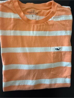 Vineyard Vines Boys Orange and White Striped Pocket Tee- Size L